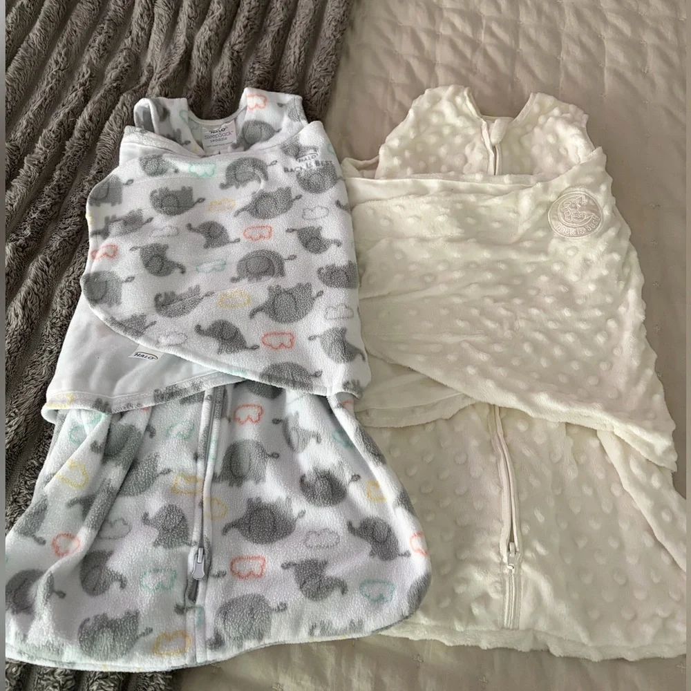 Halo Baby Sleep Sacks Set - Gray Elephant Print & Cream Textured